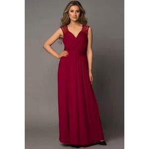 Plus Size SASHA Wine Colored Sleeveless Lace Maxi Dress